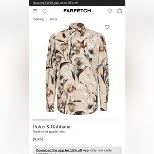 Dolce & Gabbana mens floral print poplin shirt